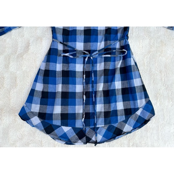TBF Blue Plaid Button Down Quarter Length Sleeve Flannel Dress - Picture 11 of 17